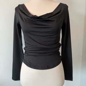 Elegant Black Draped Long Sleeve Women's Top